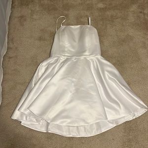 spaghetti Strap Short Homecoming Dress A-line Satin Prom Dresses with Pocket